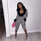 Women's Zebra Print Faux-Fur Long-Sleeve Bodysuit