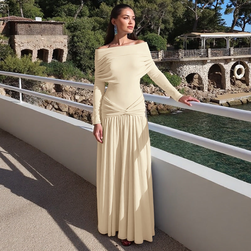 Women's 's Off-Shoulder Ruched Long-Sleeve Maxi Dress