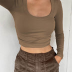 Women’s White Ribbed Crew Neck Cropped Top