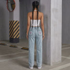 Light Blue Snowflake Washed Low Waist WL Jeans Women Back