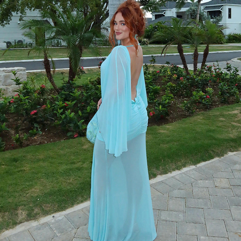 Women's Sheer Backless Ribbon Dress
