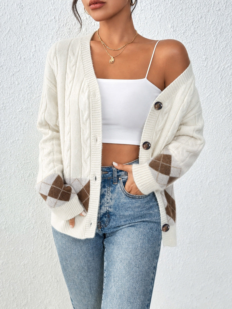 Women's Plaid Low-Collar Knit Cardigan