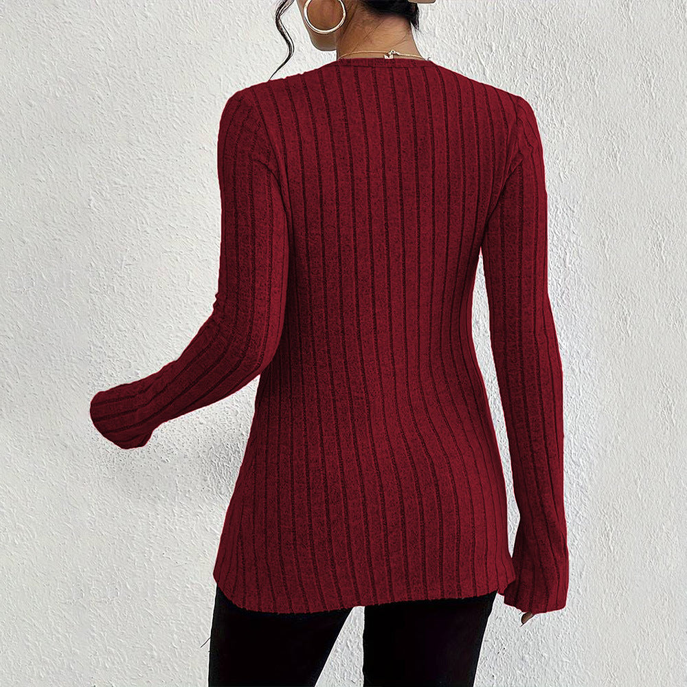Women's French V Neck T Shirt Long Sleeves Cropped Design Bottoming