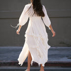 Women's Ruffled Smocked Slit A-Line Maxi Dress