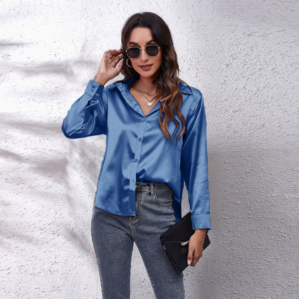 Women’s Satin Collared Button Up Shirt