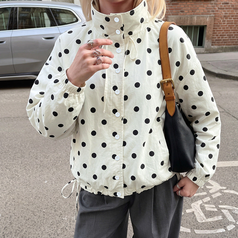 Women's Polka Dot Stand Collar Coat