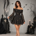 Mesh Flared Sleeves Lace Off Shoulder Dress Halloween Cos Party Performance Dress