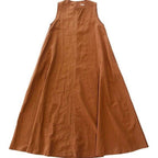 Cotton A-Line Loose Korean Dress Casual Minority Solid Color Sleeveless round
