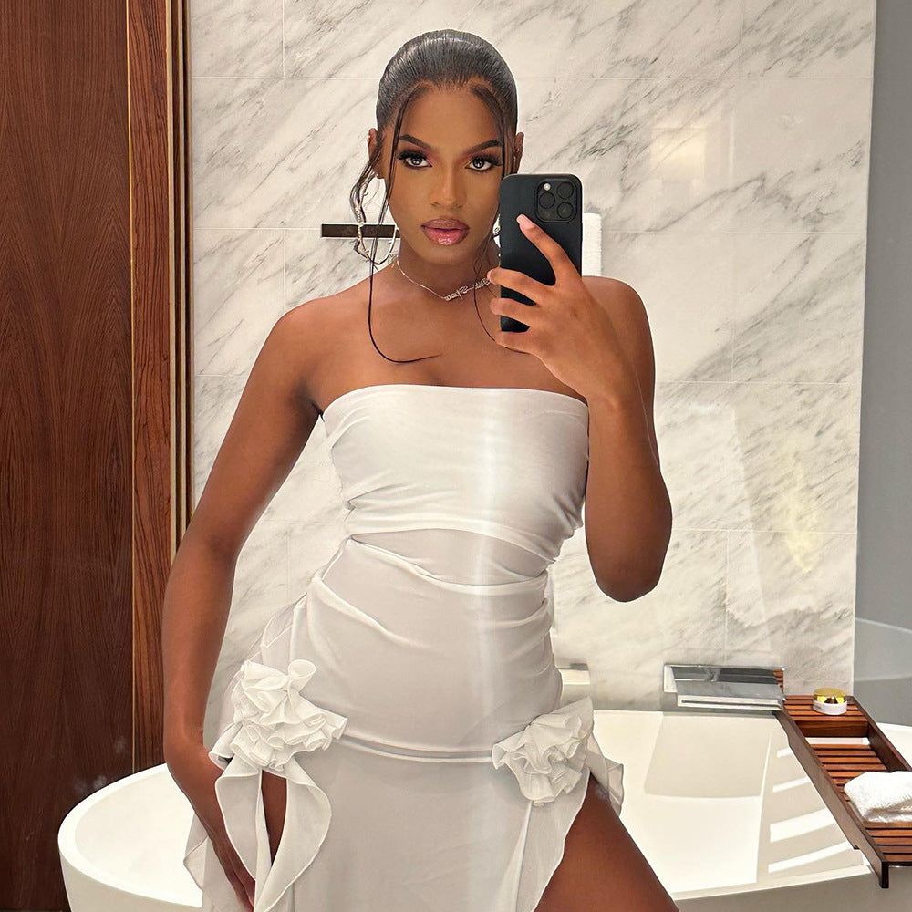 Dress Strapless Backless Slit White
