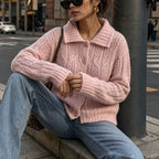 Women's Polo-Collar Cable-Knit Cardigan