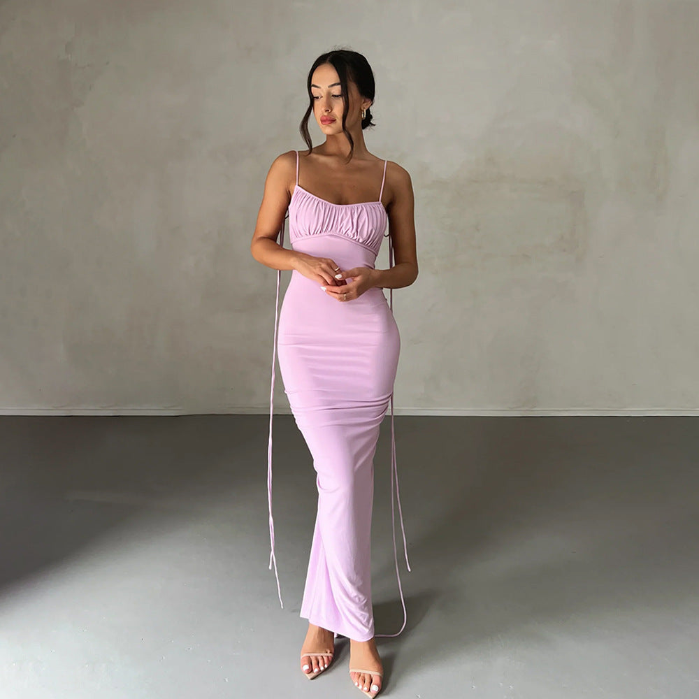 Dress Backless Pleated Evening Sleeveless Strap for