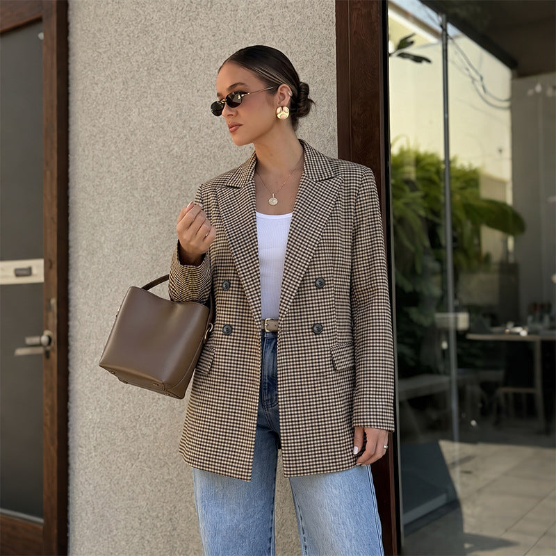 Women's Houndstooth Double-Breasted Blazer