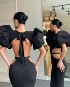 Sheath Sexy Maxi Dress Puff Sleeve Banquet Evening Dress