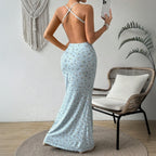 Women's Floral Halter Backless Maxi Dress