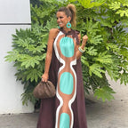 Summer Printing Halter Lace-Up A Swing Vacation Dress