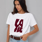 Women's Simple Letter Graphic Print T Shirt Women Summer Loose Round Neck Cotton Short Sleeve Top