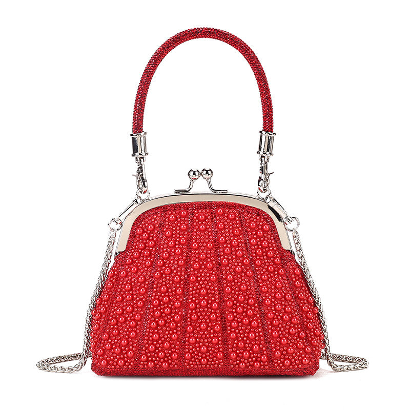 Women's Pearl Rhinestone Box Clutch Bag