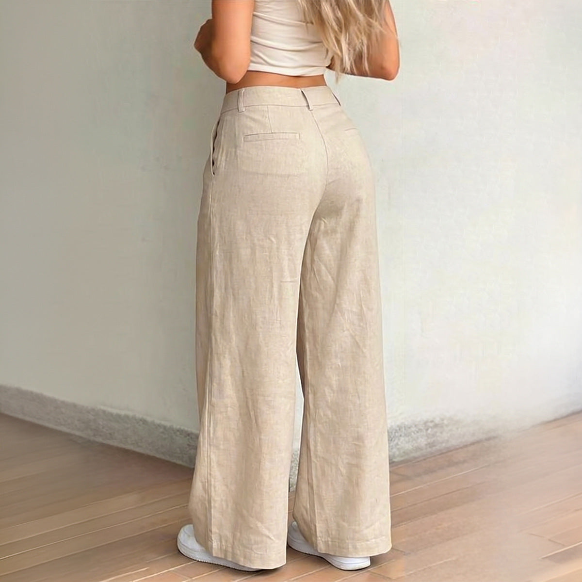 Women Clothing Summer Casual Simple All Match Office Wide Leg Trousers