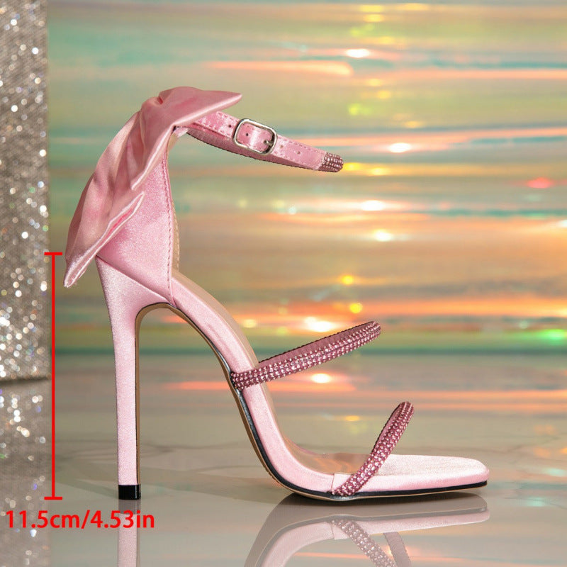 Women's 's Pink Bow Rhinestone High-Heel Sandals