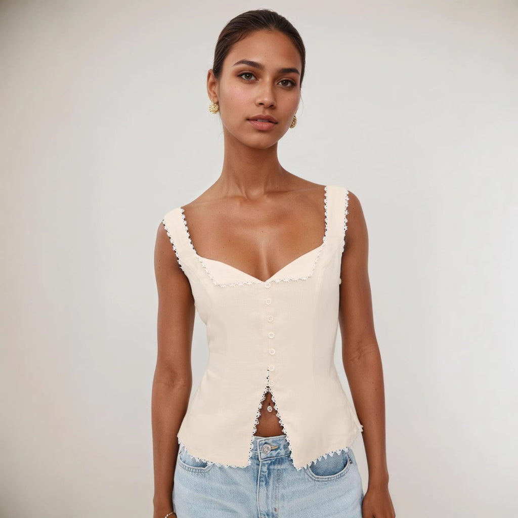 Women's Stitching Breasted Sling Solid Color Sleeveless Vest Top