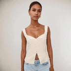 Women's Stitching Breasted Sling Solid Color Sleeveless Vest Top