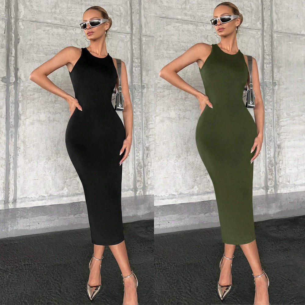 Women's Crew-Neck Jersey Cutout Sleeveless Dress