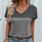 V-Neck Striped Patchwork Top
