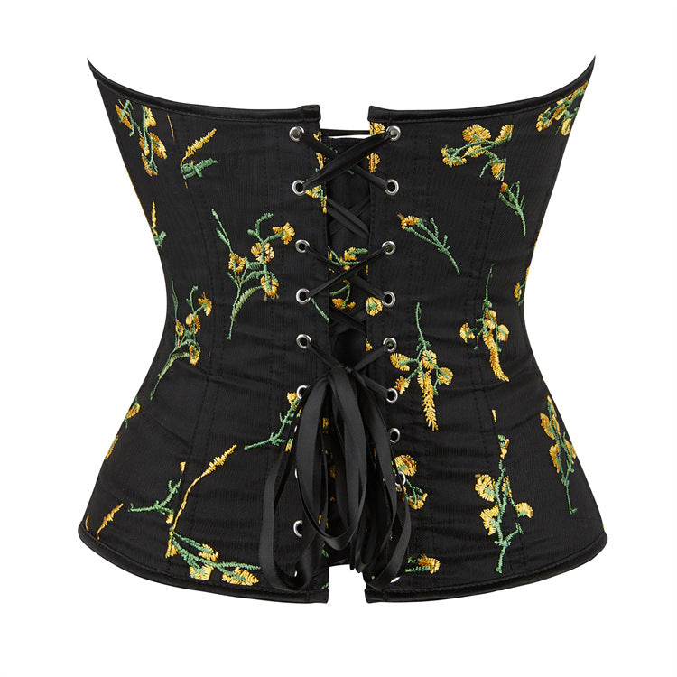 Women's Black Embroidery European Size Sexy Body Shaping Court Body Shaping Top