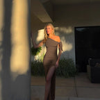 Women's One-Shoulder Ruched Tie Split Bodycon Maxi Dress