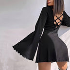 Women's Big Bell Sleeve Dress Backless Women