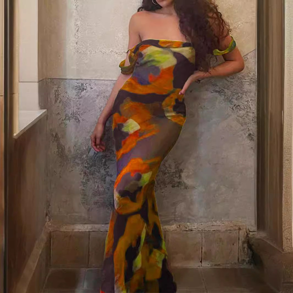 Popular Sexy Printing Slip Dress Maxi Dress