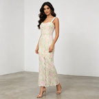 Women's maxi sleeveless dress, pastel multi floral print with spaghetti straps