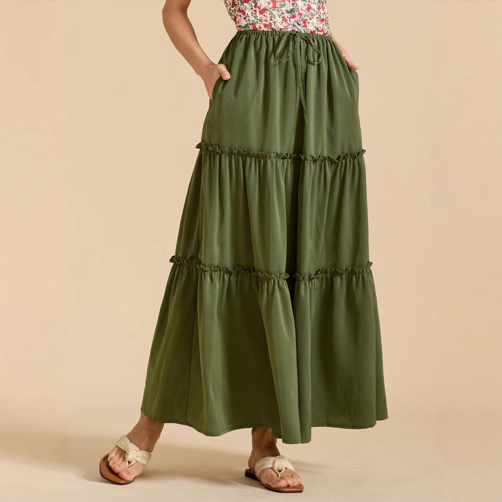 High Waist Elastic Pocket Long Adjustable Lace Up Skirt