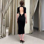 Women's Summer Women Clothing French Half Turtleneck Backless Waist Trimming Dress