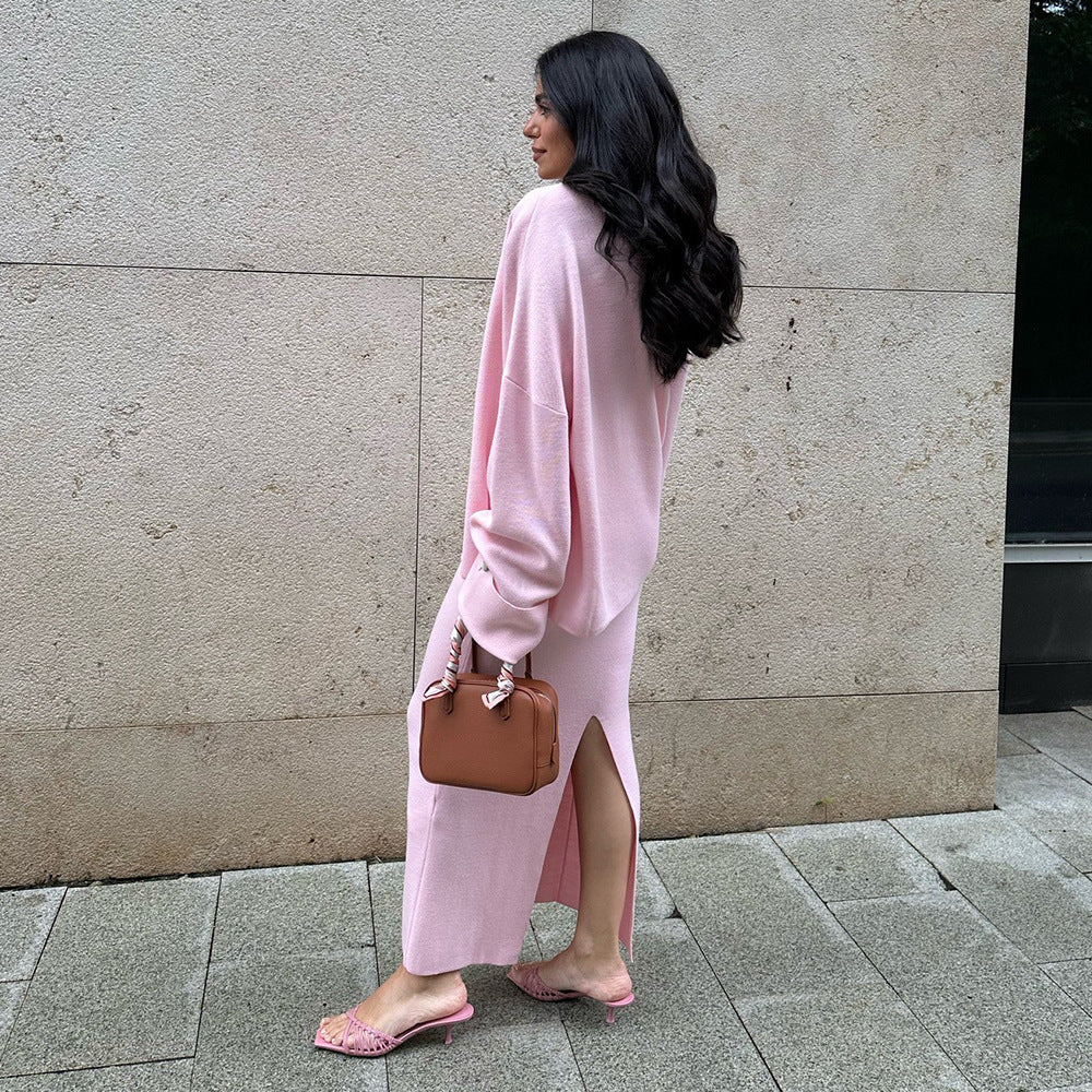 Women's Knit Long-Sleeve Three-Piece Skirt Set
