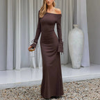 Women's Off-Shoulder Lace-Up Ruched Maxi Dress