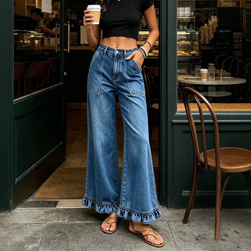 Lace Loose Straight Design All Matching Women Jeans
