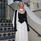 Women's Sexy off the Shoulder Long Sleeve Color Contrast Patchwork Dress