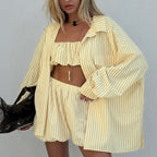 Striped Shirt Outfit Summer Polo Collar Long Sleeved Shirt Vest