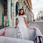 Off-Shoulder Ruffled Lace Maxi Dress