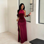 Women's Halter Velvet Sequin Maxi Dress