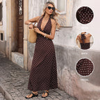 Retro Polka-Dot Halter Maxi Dress