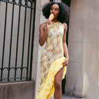 Lace Asymmetric Sleeveless Bodycon Midi Dress