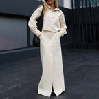French Long-Sleeve Shirt & Split Skirt Set