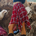 Women's Plaid Asymmetric High-Waist Midi Skirt