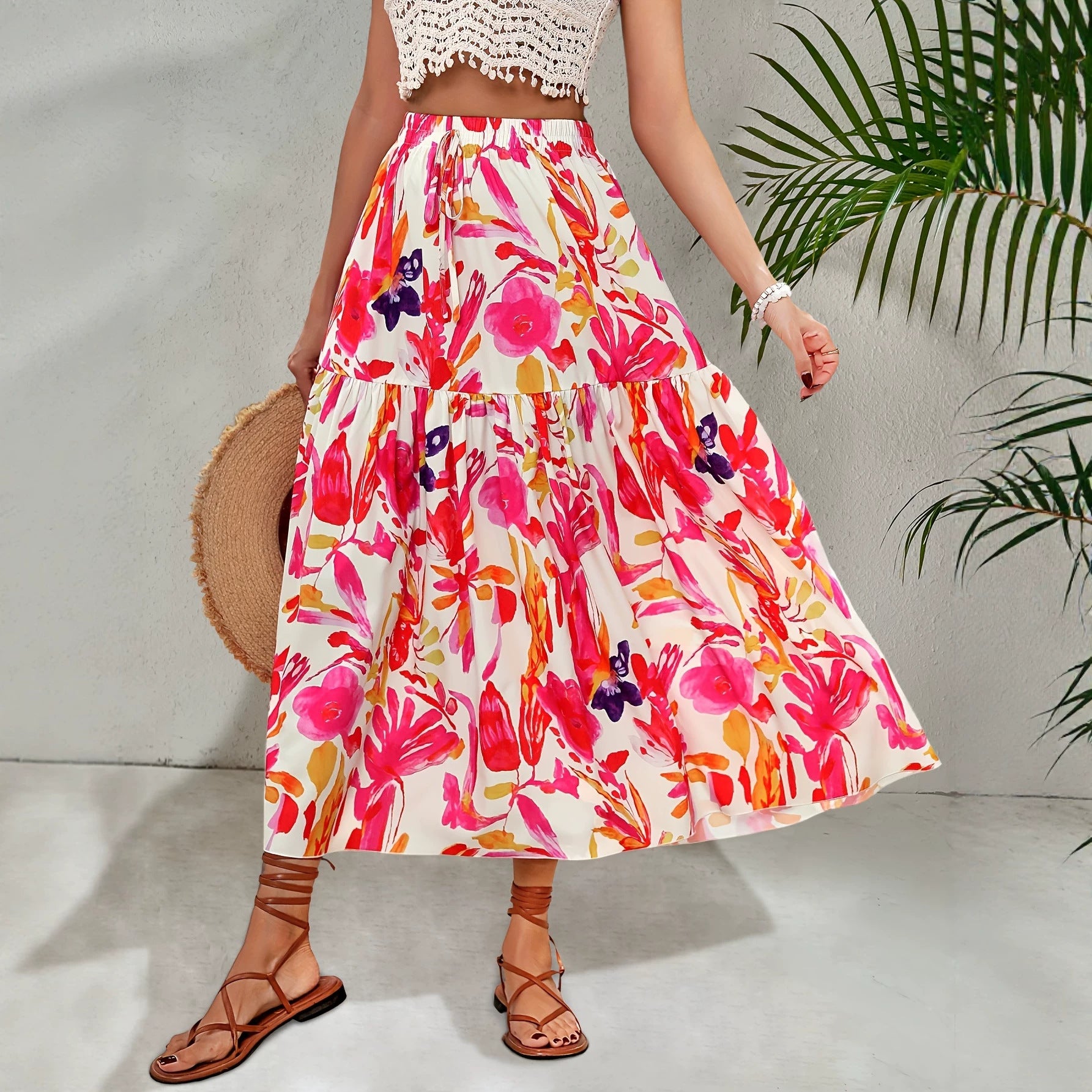 Women's Bohemian Floral Print Midi Skirt