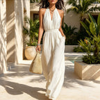 Women's V-Neck Halter Wide-Leg Jumpsuit