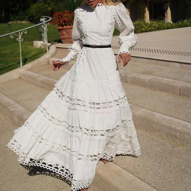 Women's Embroidered Lace Tie-Neck Dress
