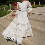 Women's Embroidered Lace Tie-Neck Dress