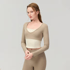 Women's Contrast V-Neck Long-Sleeve Sports Bra
